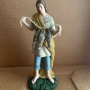 Thomas Kinkade Serene Fisherman Sculpture - Gold and Blue